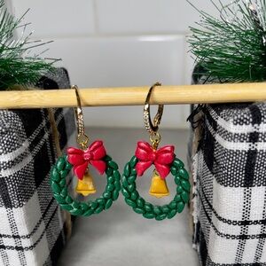 Christmas Wreath Bell Bow Earrings